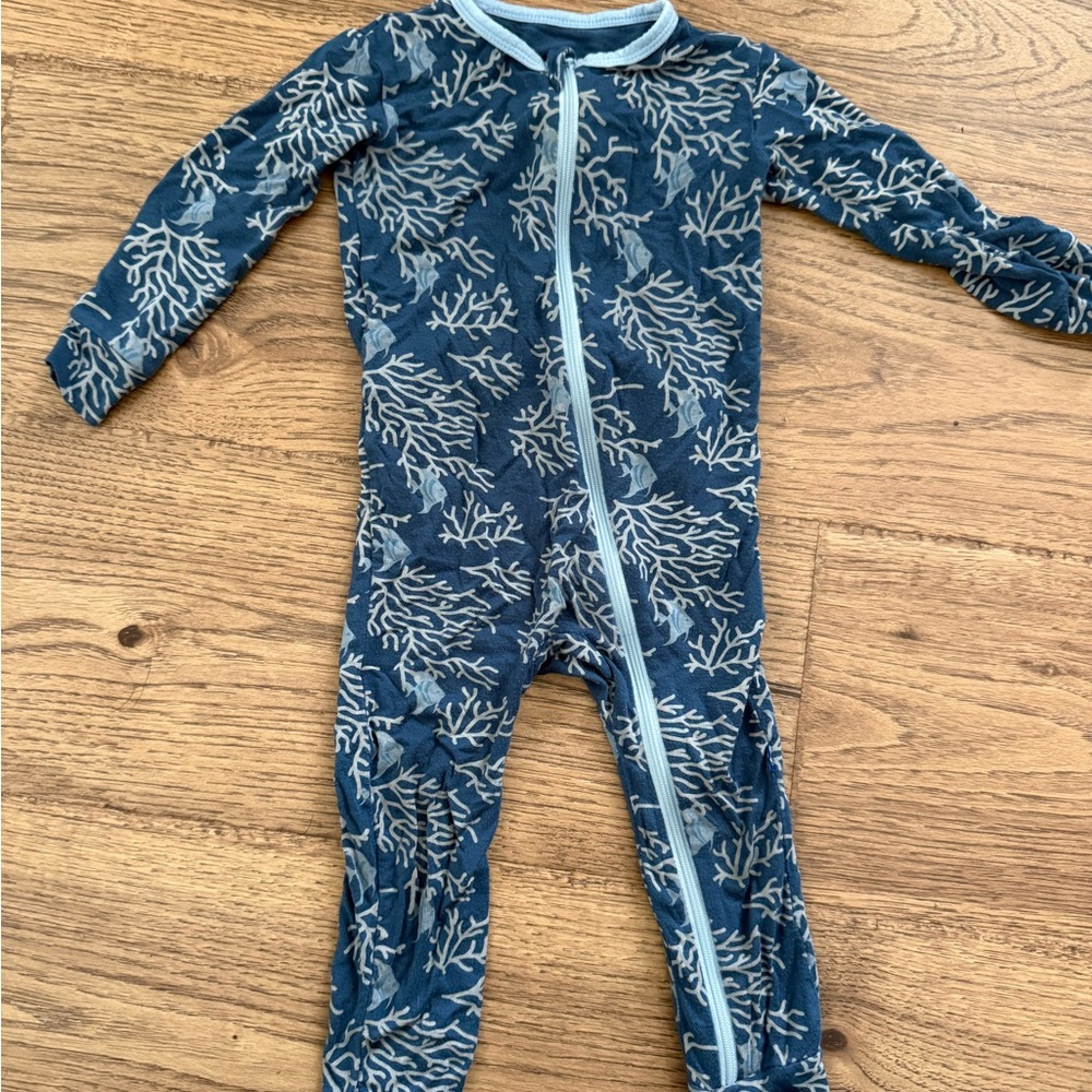 Kickee Pants Navy Coral-Print Zip Footie